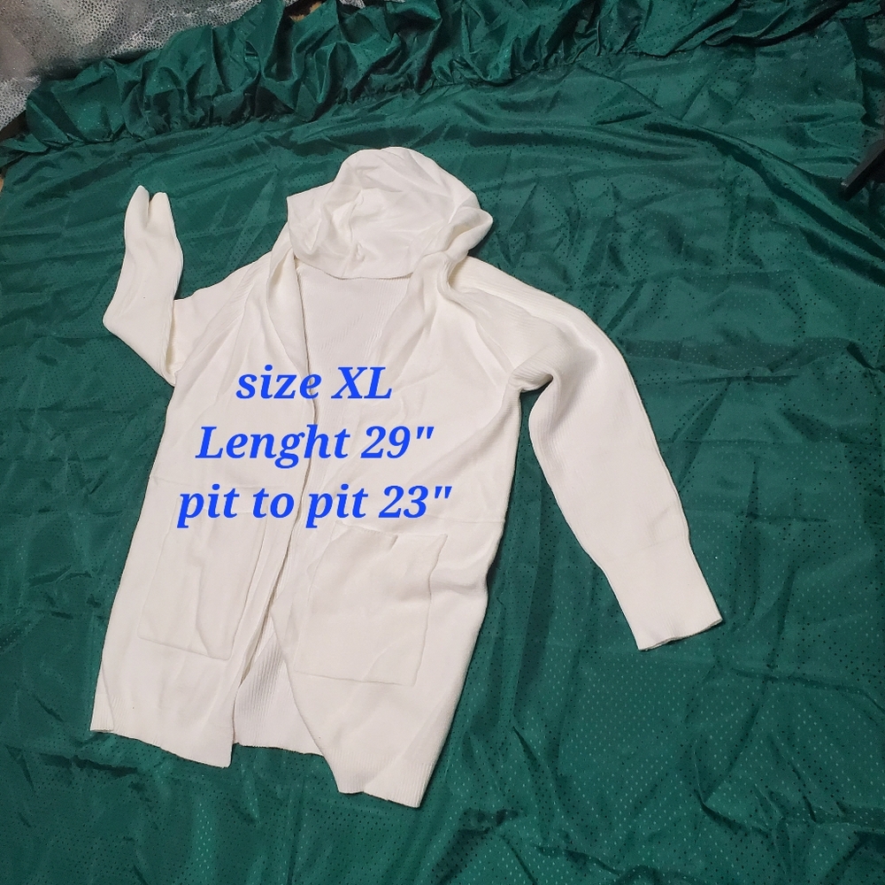White Hooded Long Sleeve Open Front Cardigan - Picture 4 of 11